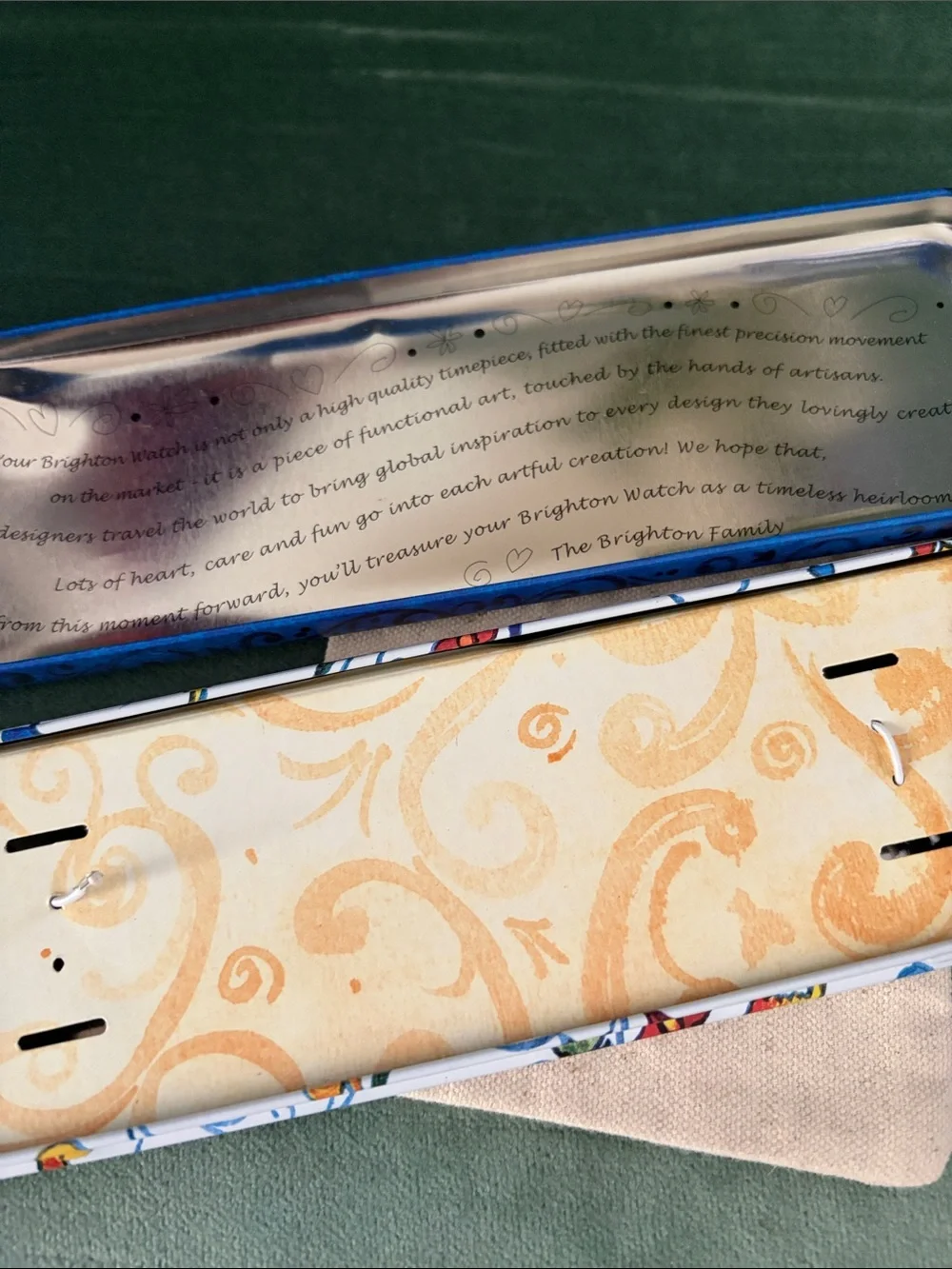 Brighton Art & Soul Decorative Strap in Blue, Yellow and Orange Scroll Motif